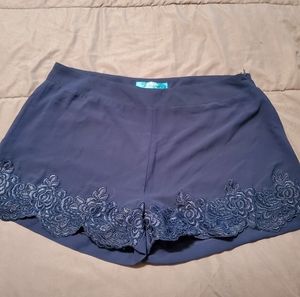 Navy Blue Shorts with Scalloped Floral Lace Trim